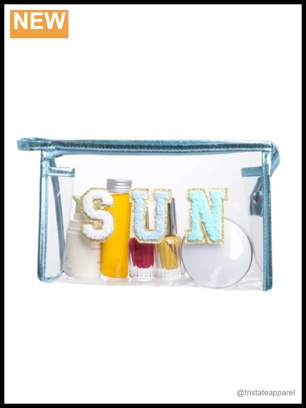 Clear Preppy Patch Makeup Bag with Chenille Letters Travel Cosmetic Pouch